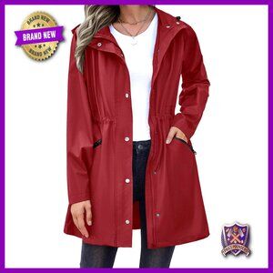 Waterproof Long Hooded Rain Jacket Trench Coat Windbreaker Travel Outerwear
